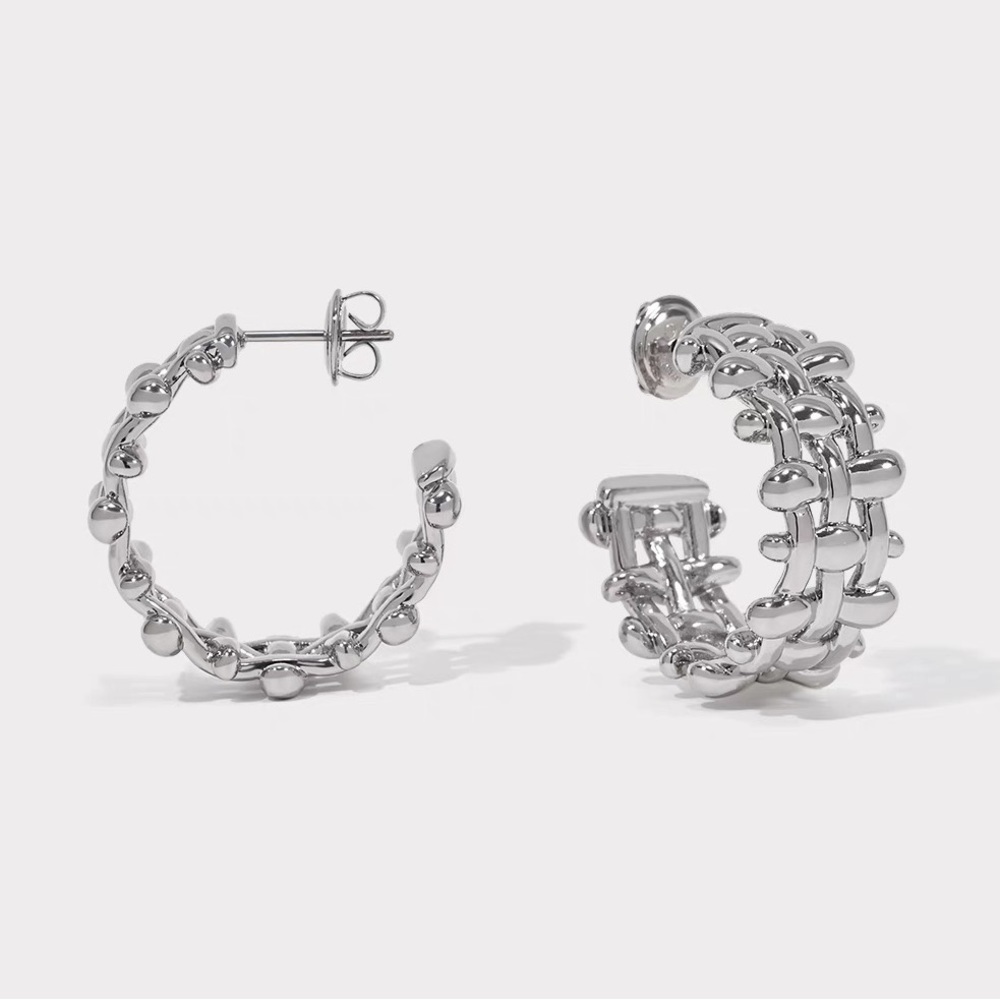 Silver hoop earrings, braided hoop earrings, chunky silver hoop earrings